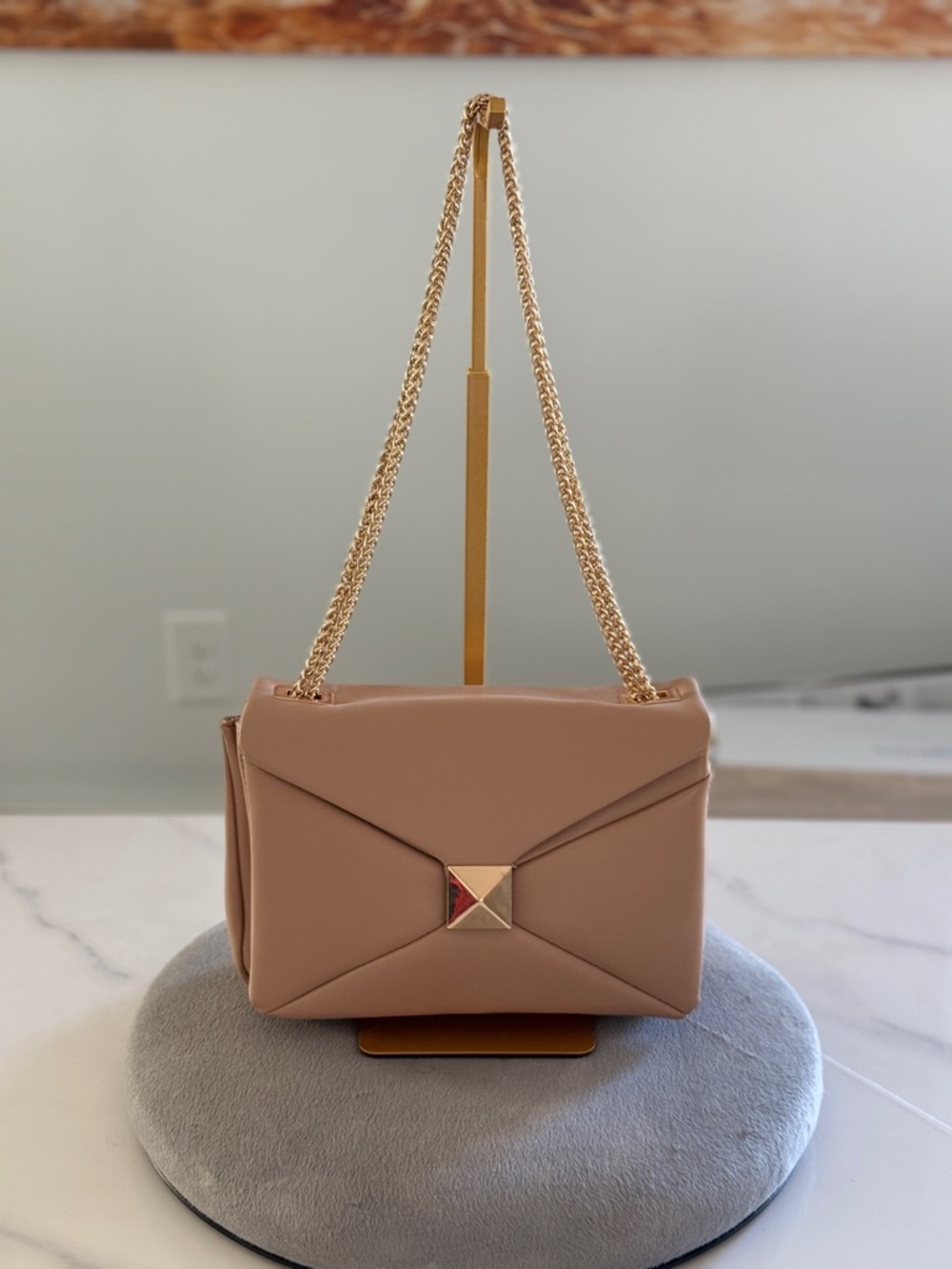 Urban Expressions Taupe Quilted Chain Shoulder Bag with Gold Hardware